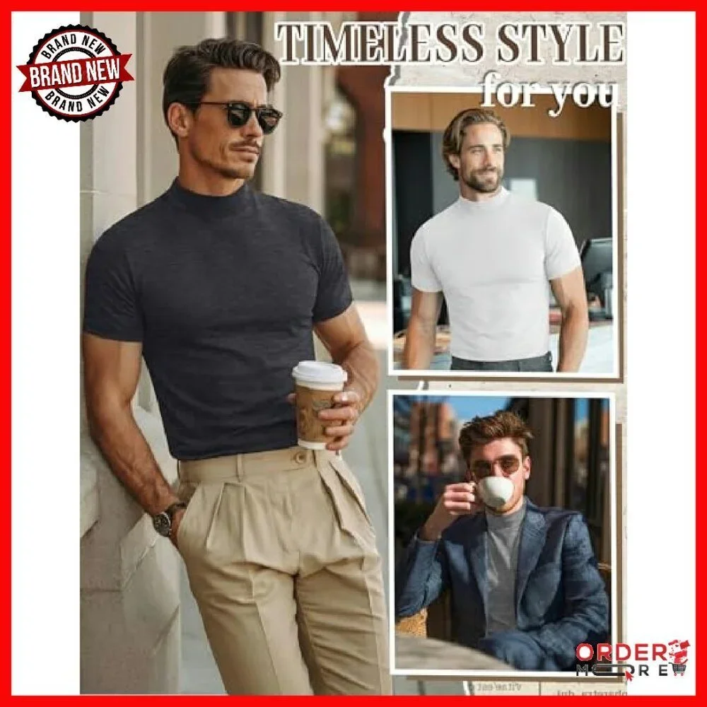 Men's Mock Neck T-Shirts 4-Pack, Cotton Spandex, Short Sleeve Undershirts